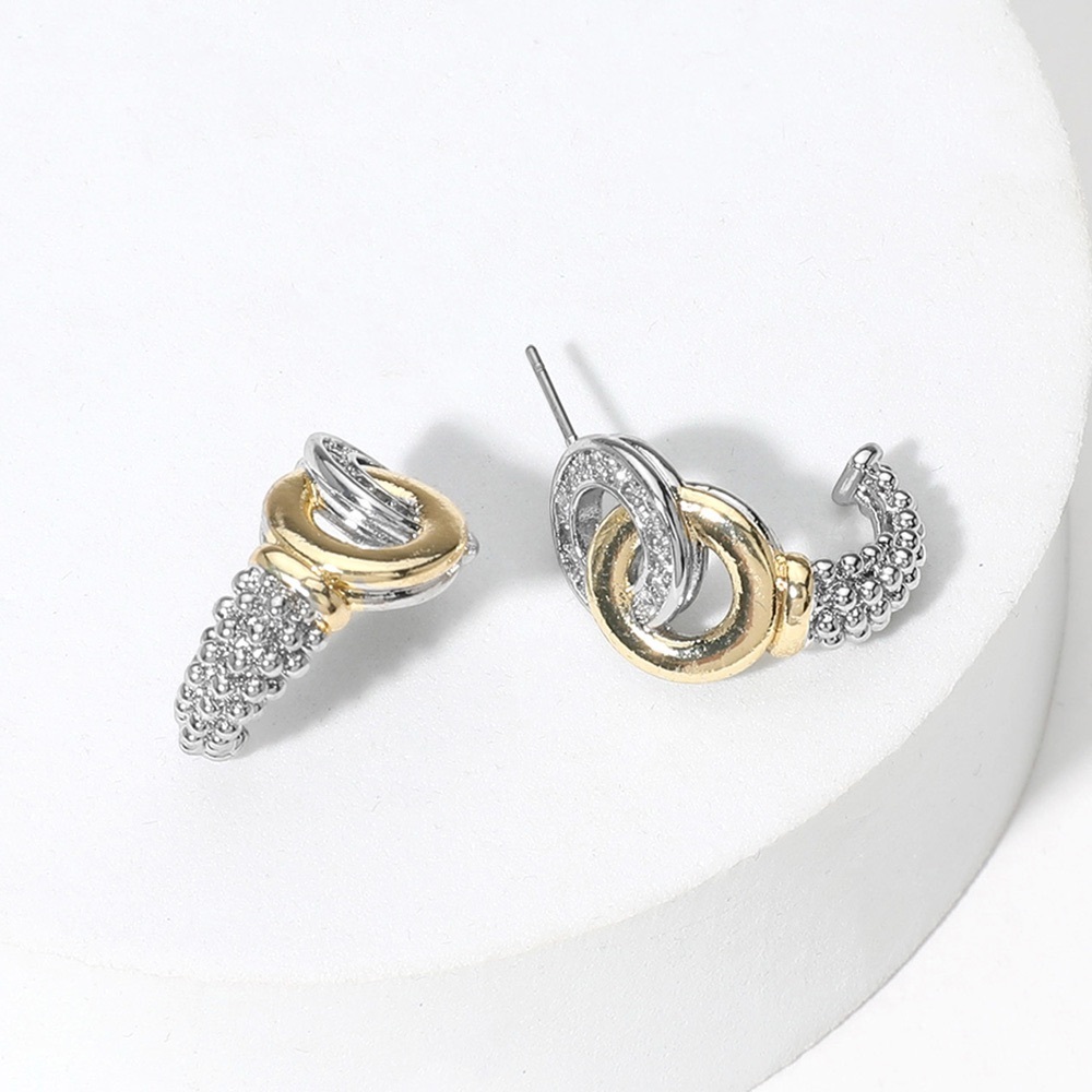 14K GP Two Tone CZ Stone Mini Hoop Earrings